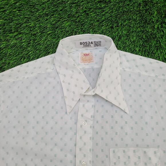 Vintage Polka AOP Button Shirt XL 24x30 White Green - Picture 6 of 10